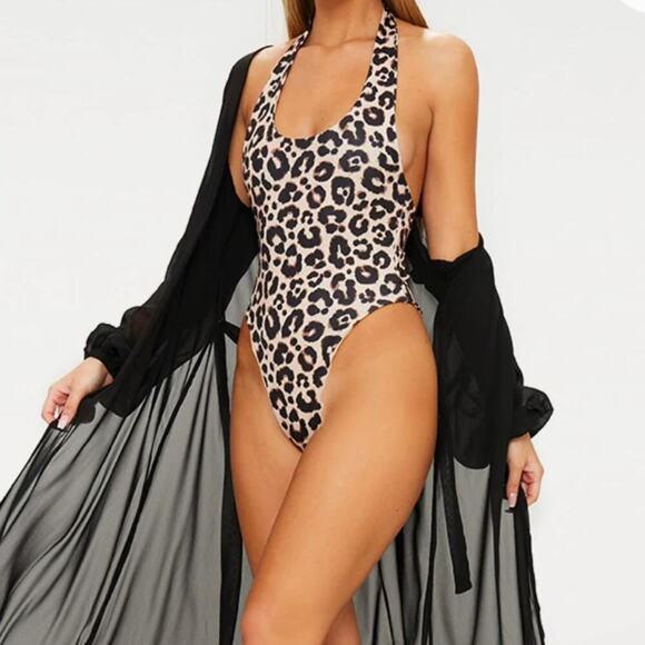 PrettyLittleThing Leopard Print High Leg One Piece Swimsuit Size 0 - Picture 2 of 8